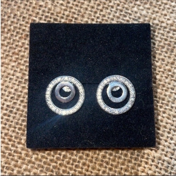 Sterling silver studded earrings double sparkly Bling Circle 925 New Pave stud - Picture 1 of 5